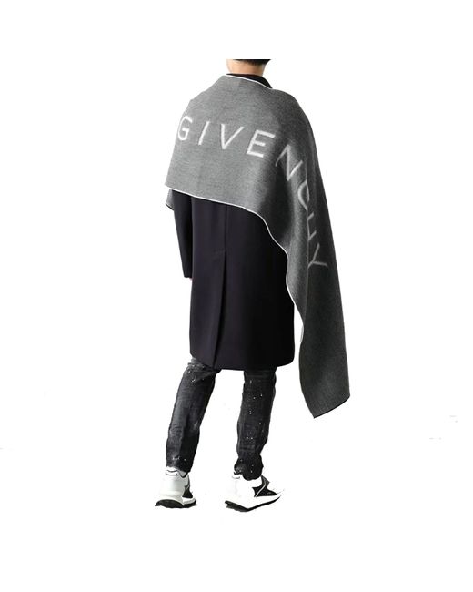 Givenchy Gray Wool Logo Scarf for men