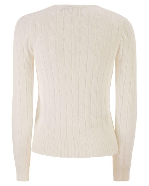 Polo Ralph Lauren White Cotton Cable Knit Jumper With V-Neck