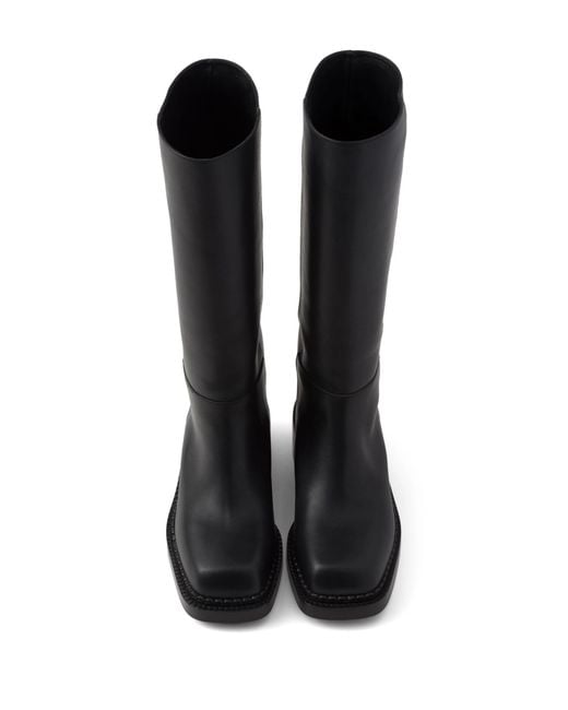 Prada Black Knee High 55Mm Leather Boots for men
