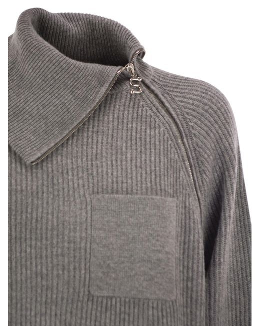 Sportmax Gray Salpa Cashmere Blend Sweater With Zip