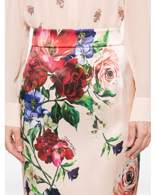 Falda midi de estampado de flores de Dolce & Gabbana de color Multicolor