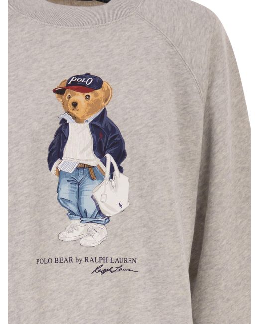 Polo Ralph Lauren White Cropped Cotton Sweatshirt With Polo Bear Print