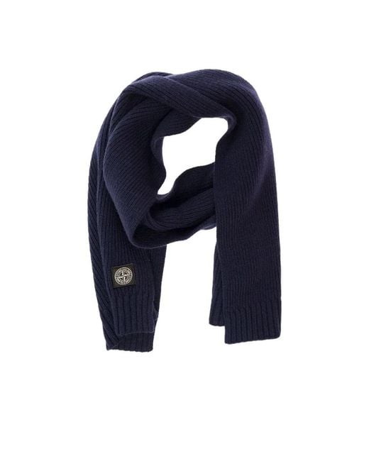 Stone Island Blue Scarf With Logo Patch