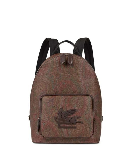 Etro Brown Paisley Jacquard Backpack for men