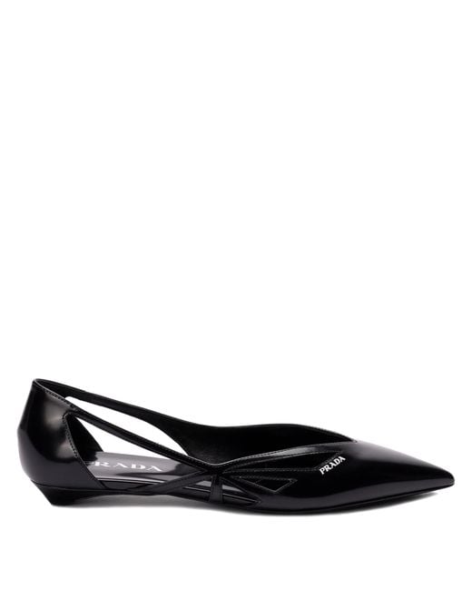 Prada Black 15Mm Cut-Out Leather Ballerina Shoes