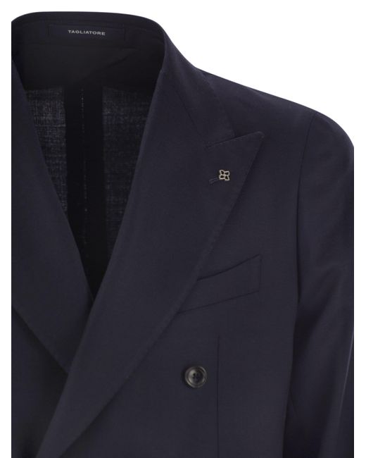 Tagliatore Double Breasted Virgin Wool Jacket in het Blue voor heren