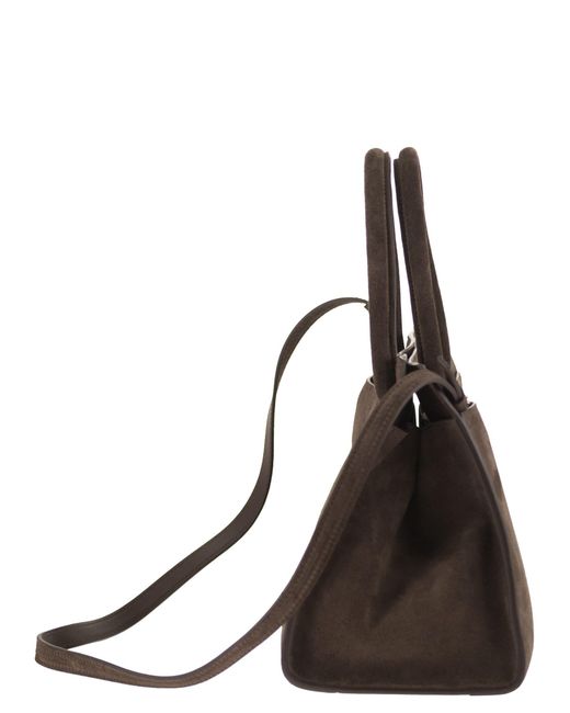 Fabiana Filippi Brown Suede Leather Top Handle Bag With Shoulder Strap