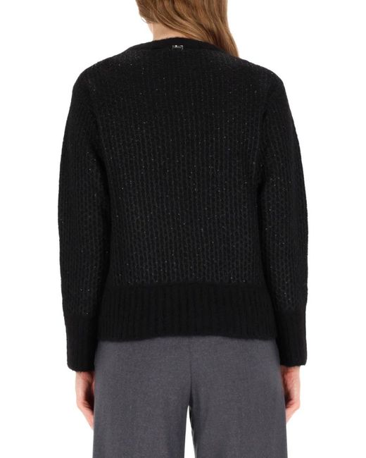 Herno Black Textured Knit Sweater With Loose Fit And Ribbed Detailing