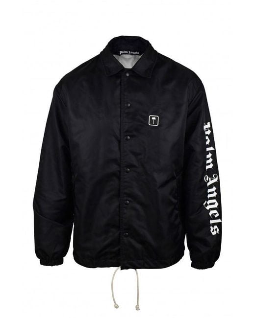 Palm Angels Blue Nylon Windbreaker Jacket With Snap Closure