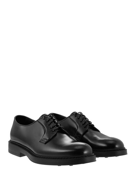 Doucal's Black Leather Derby Lace Up for men