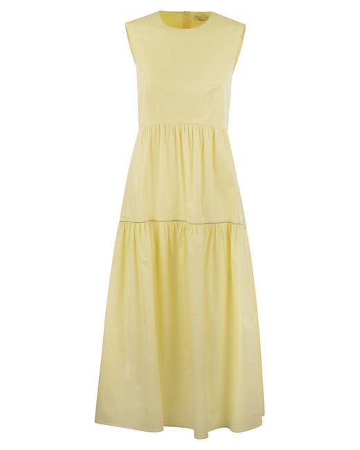 Peserico Yellow Midi Kleid in leichter Stretch Baumwollsatin
