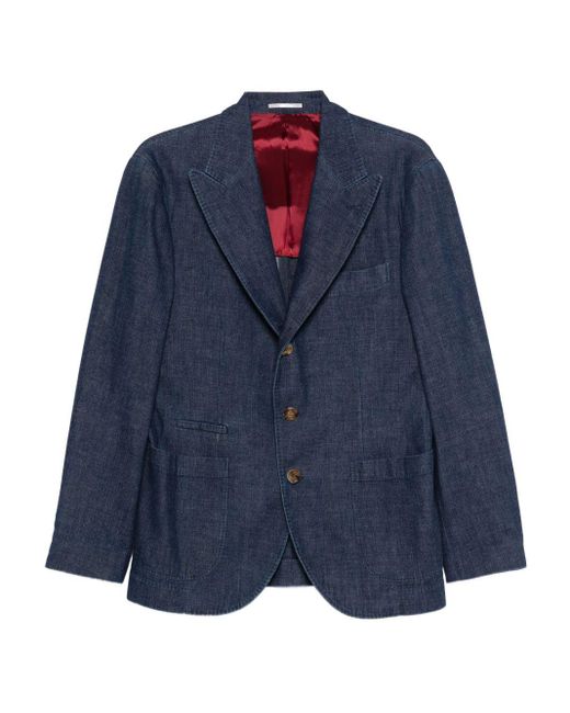 Blazer Con Tre Bottoni E Tasca Applicata di Brunello Cucinelli in Blue da Uomo