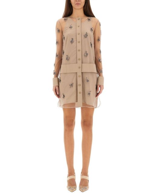 Fendi Tulen Mini-Jurk in het Natural