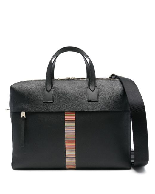 Paul Smith Signature Stripe Lederen Aktetas in het Black voor heren