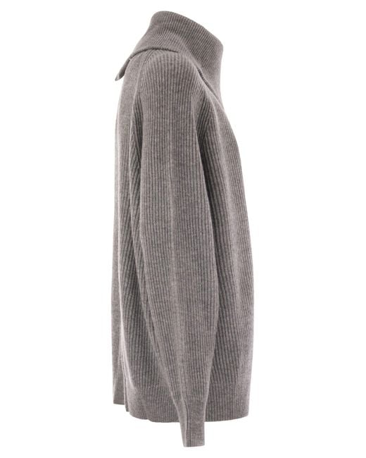 Sportmax Gray Salpa Cashmere Blend Sweater With Zip