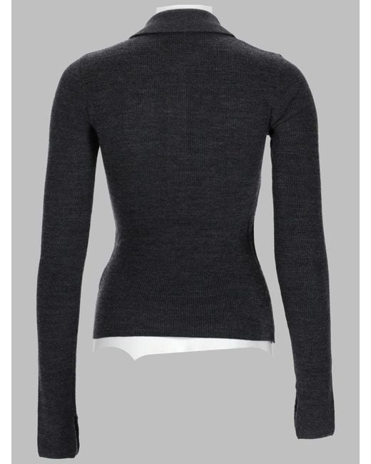 Ganni Gray Slim Fit Polo Sweater For