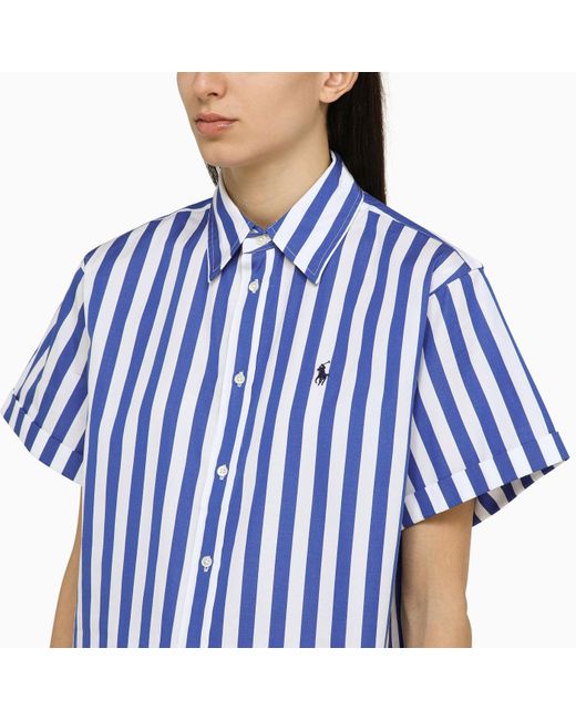 Polo Ralph Lauren Blue/white Striped Short Sleeved Cotton Shirt