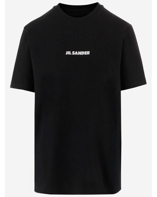 Jil Sander Black Cotton T-Shirt With Front Logo Print