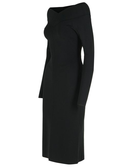 Stella McCartney Black Viscose Blend Midi Dress With Exposed Shoulders