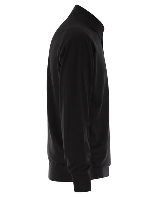 Fedeli Black Virgin Wool Polo Shirt for men