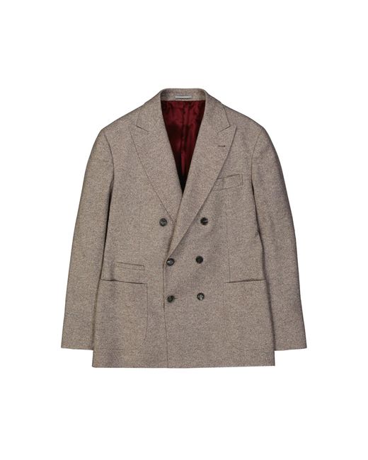 Brunello Cucinelli Brown Double-breasted Wool Jacket for men