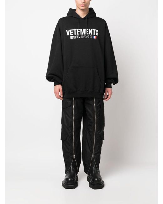 Vetements Black Logo Cotton Hoodie for men