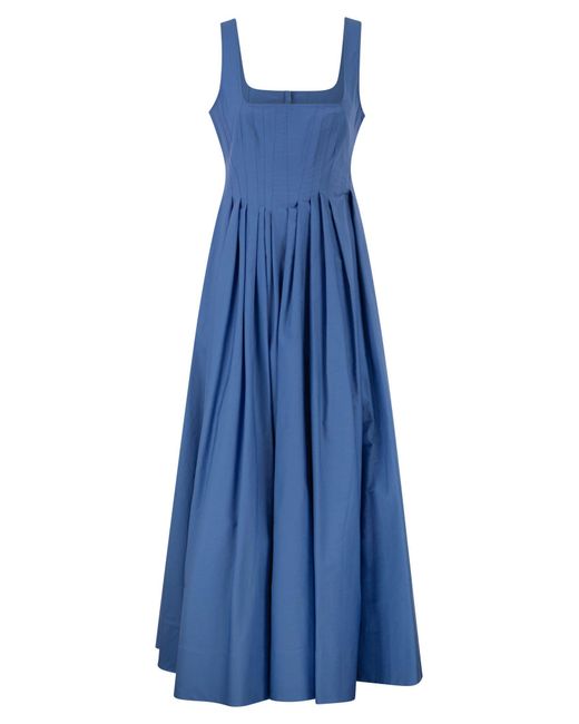 Sportmax Blue Spxgiro – Structured Cotton Midi Dress With Full Skirt