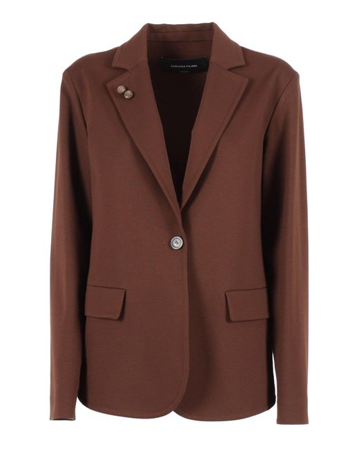 Fabiana Filippi Brown Single-Breasted Jersey Blazer With Tailored Fit