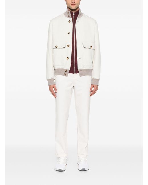 Brunello Cucinelli Purple Cashmere Zipped Cardigan for men