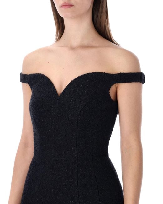 Self-Portrait Black Bouclé Off-Shoulder Mini Dress