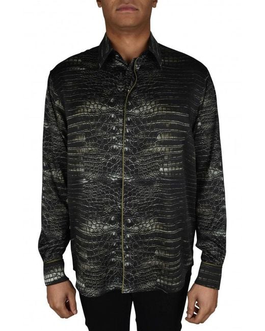 Roberto Cavalli Black Caiman Print Casual Shirt With Cord Piping for men