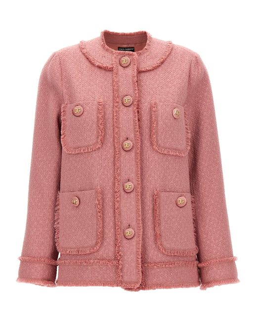 Dolce & Gabbana Pink Wool Blazer With Front Pockets
