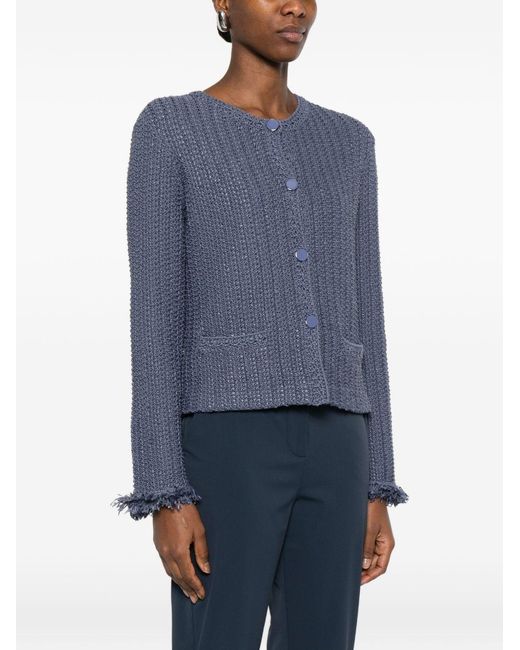 Emporio Armani Blue Cotton Blend Blazer Jacket