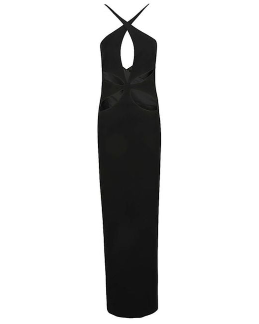 MONOT PRE Black Cut Out Detail Silk Crepe Long Dress