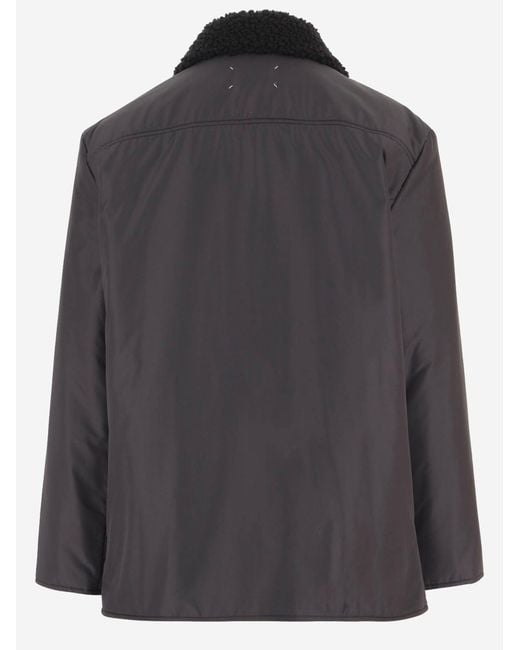 Maison Margiela Black Nylon Jacket With Shearling Collar