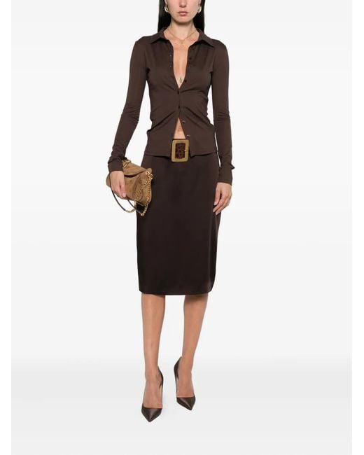 Tom Ford Brown Silk Pencil Skirt