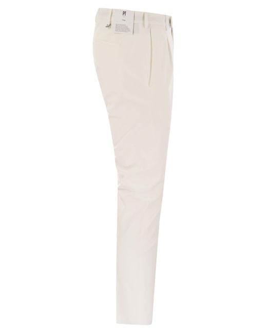 PT Torino White Dieci Stretch Cotton Trousers for men