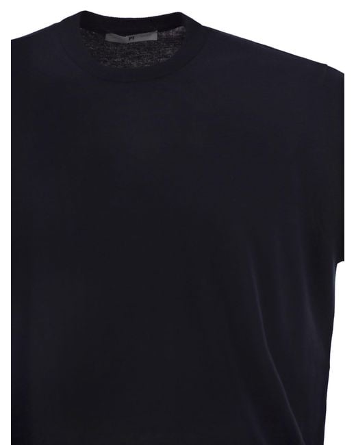 PT Torino Blue Cotton Knit T Shirt With Ribbed Finishes