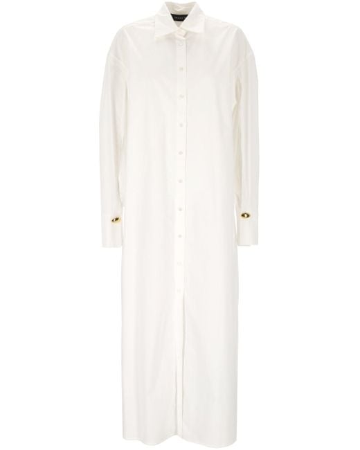 Vestido de pliegues de caja frontal de botón blanco de FEDERICA TOSI de color White