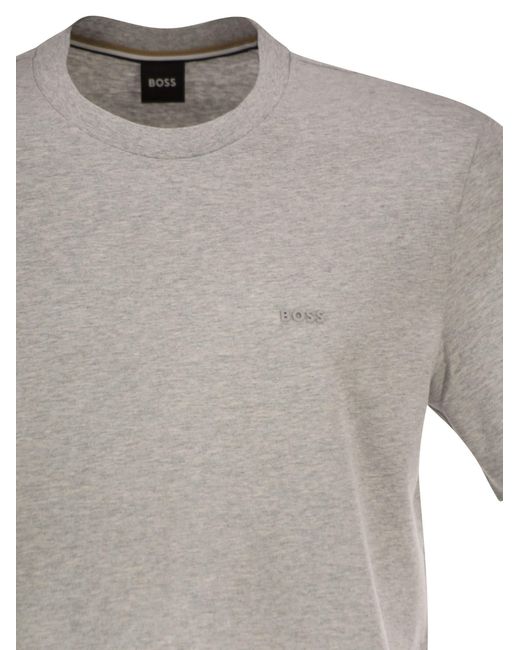 Boss Gray Cotton Jersey T Shirt With Logo