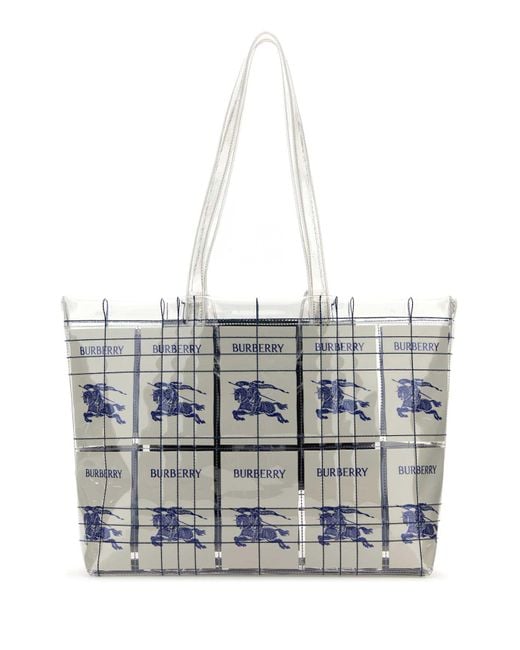 Burberry White Embroidered Pvc Shopping Bag for men