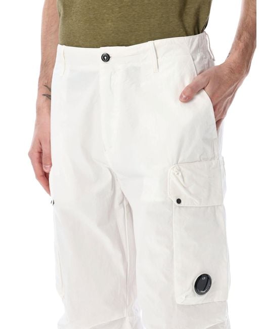 C P Company White Microreps Fabric Cargo Pants for men