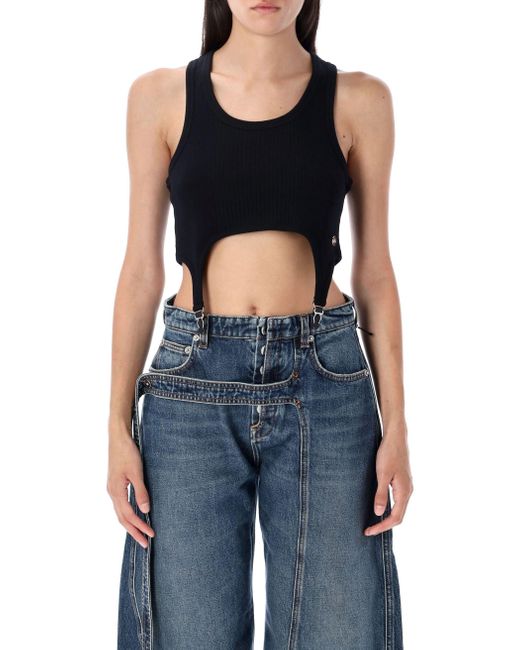 Jean Paul Gaultier Blue Ribbed "Lingerie" Crop Top