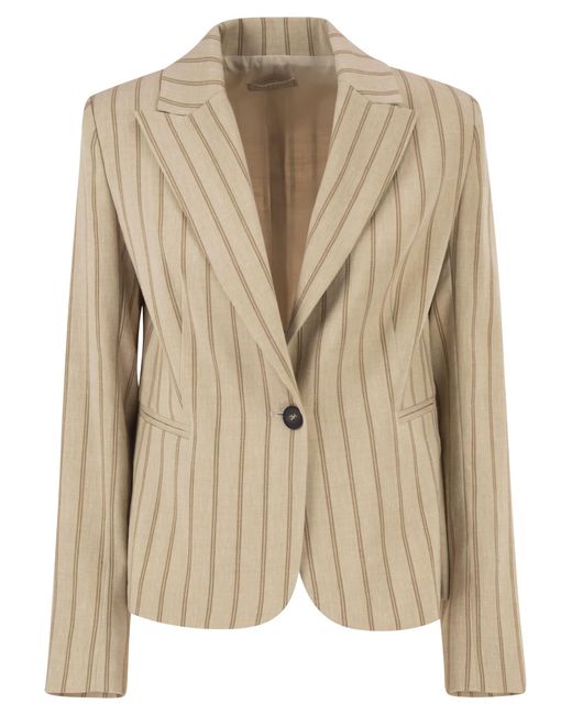 Antonelli Natural Pinstriped Single-Breasted Linen Blend Blazer