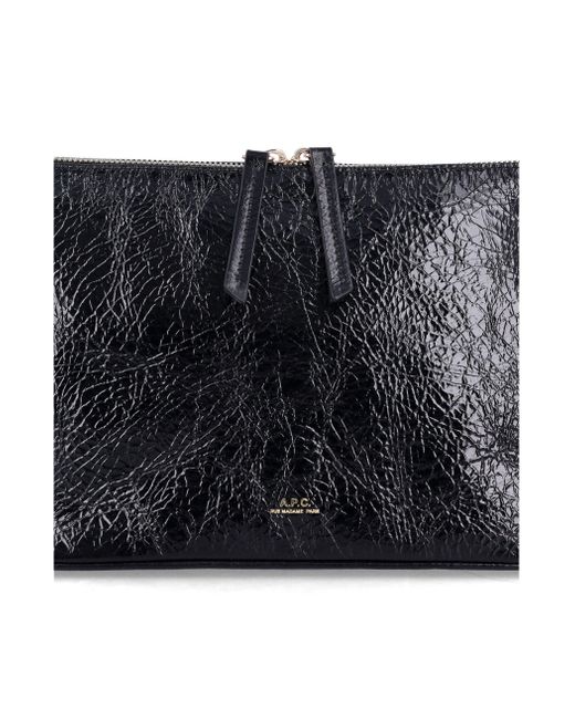 A.P.C. Black Vera Crinkle Leather Shoulder Bag