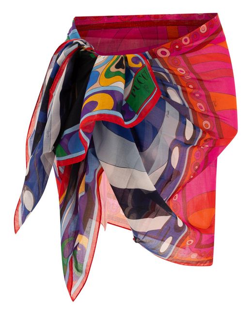 Emilio Pucci Red Orchidee-Print Pareo