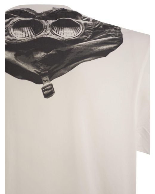 C P Company White Cotton T-Shirt With Print On The Back for men