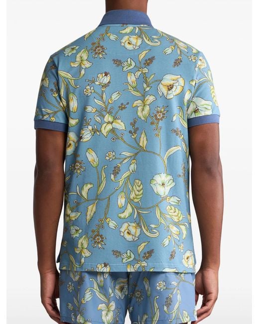 Etro Blue Floral Polo Shirt for men