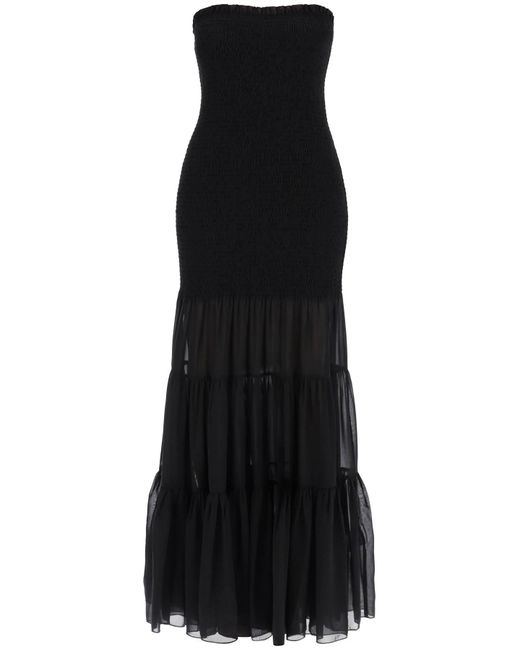 ROTATE BIRGER CHRISTENSEN Black MAXI -Chiffon -Kleid mit halb transparentem R drehen