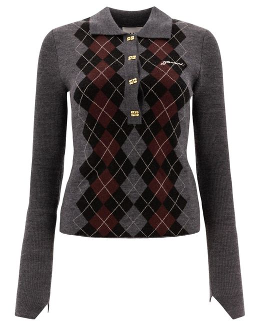 Ganni Black Diamond Polo -Hemd
